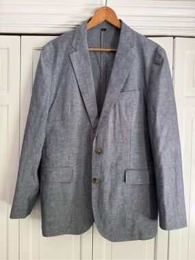 Men's J Crew Somelos Gray Linen-Blend Blazer - Classic Single-Breasted Styling